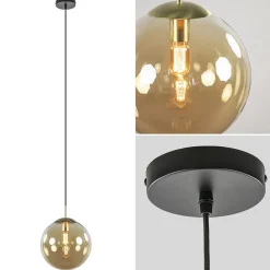 Online Straluma Amber glazen hanglamp 30 cm met messing en zwart