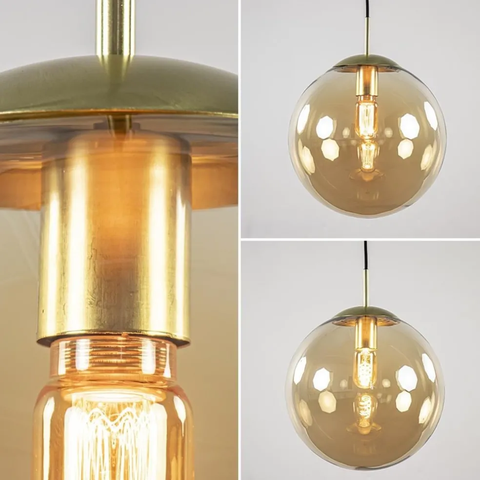 Online Straluma Amber glazen hanglamp 30 cm met messing en zwart