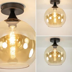 Clearance Straluma Amber glazen plafondlamp 25 cm met zwart