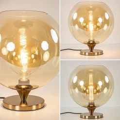 Flash Sale Straluma Amber glazen tafellamp met gouden voet