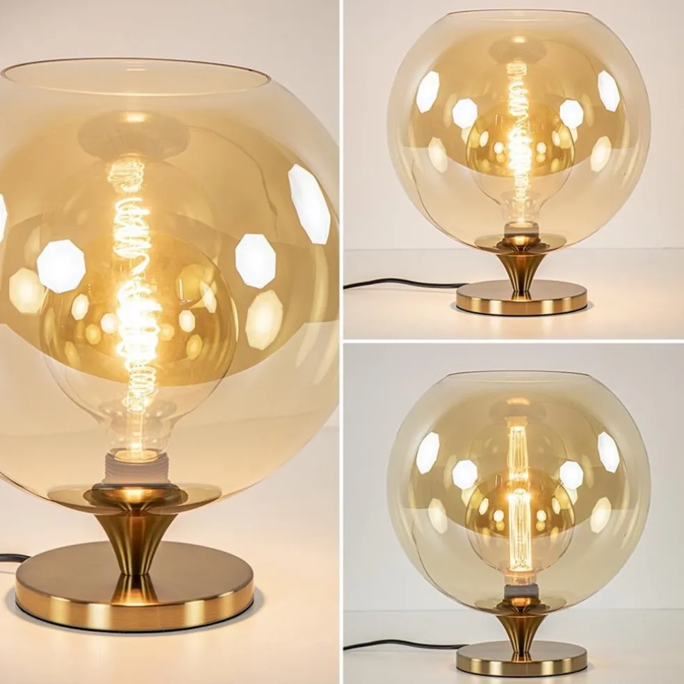 Flash Sale Straluma Amber glazen tafellamp met gouden voet