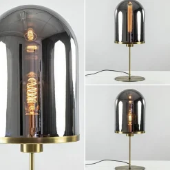 Online Straluma Antiek bronzen tafellamp Maverick met smoke glas groot