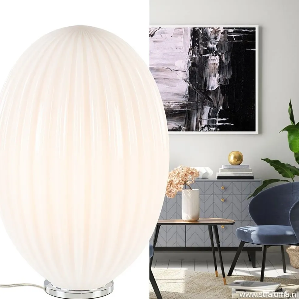 New Straluma Art Deco tafellamp chroom met opaal glazen kap