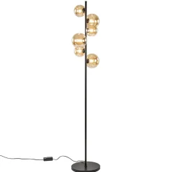 Best Straluma Art Deco vloerlamp zwart met amber glazen bollen
