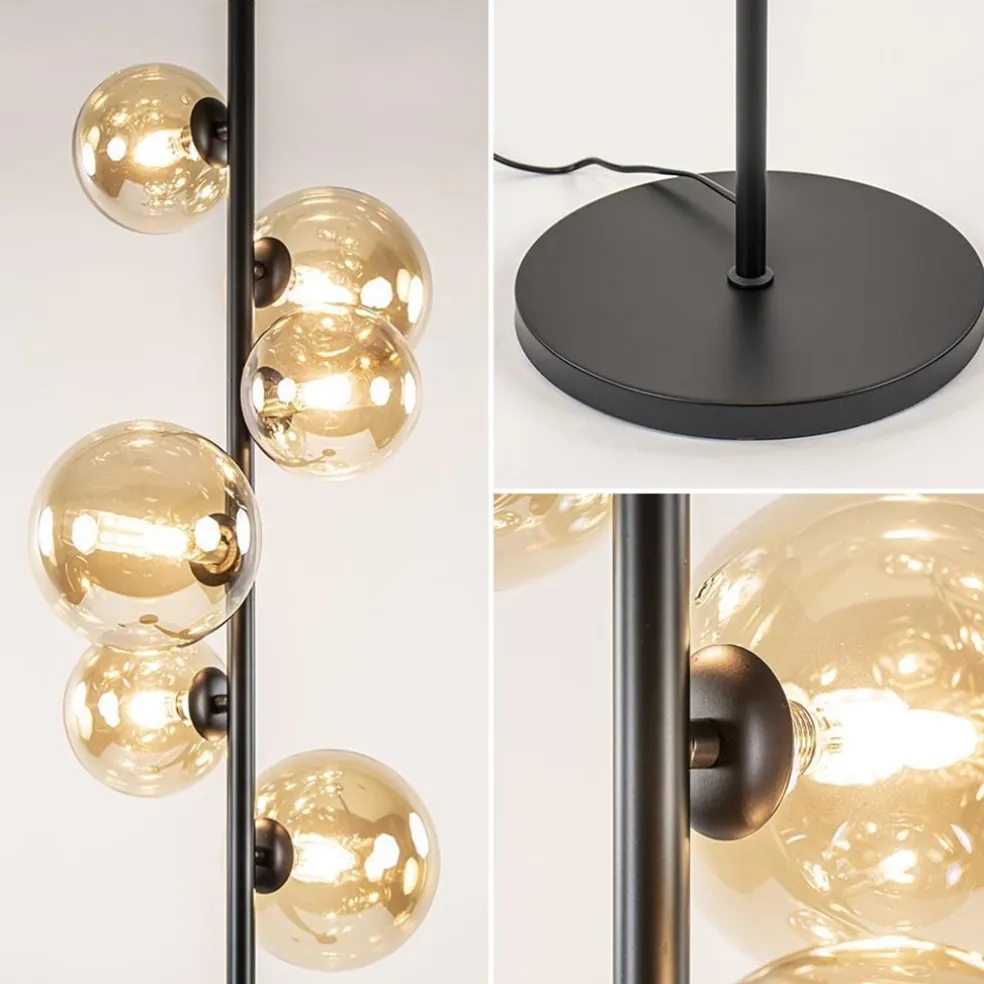 Best Straluma Art Deco vloerlamp zwart met amber glazen bollen