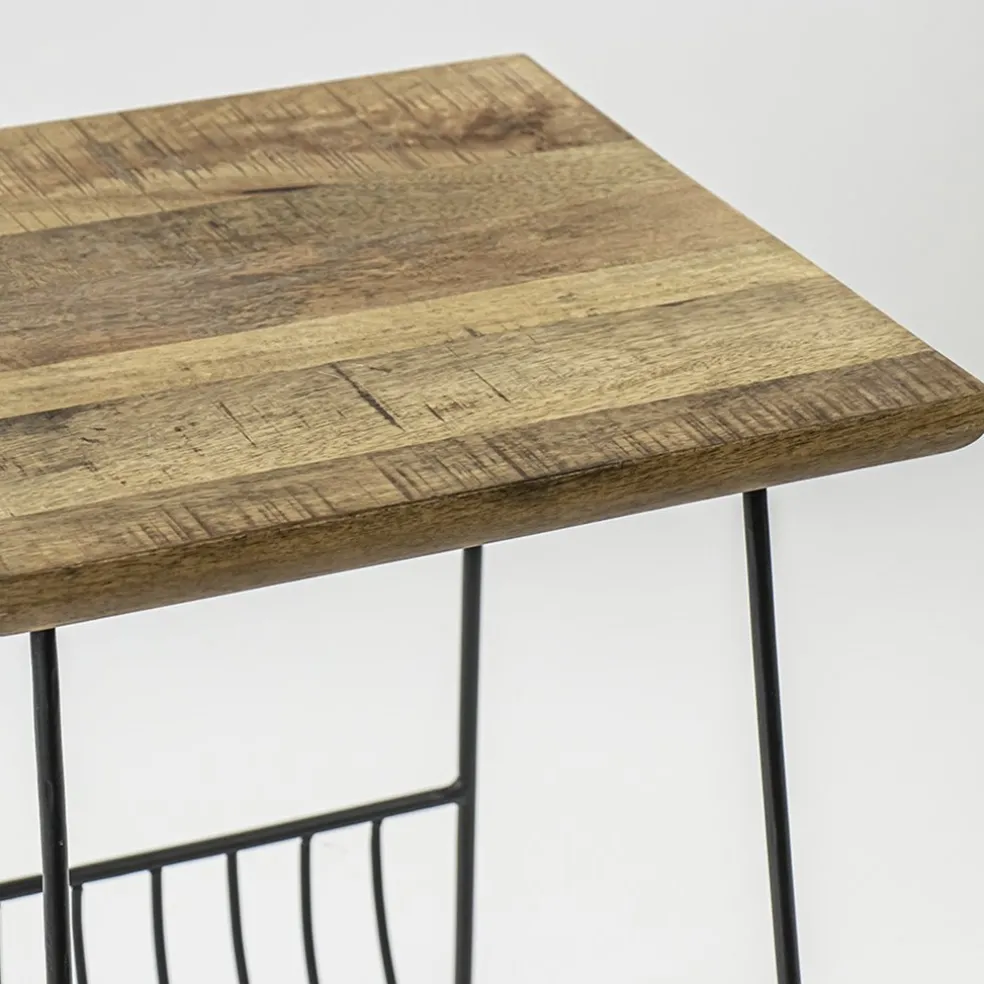 Outlet Straluma Bijzettafel mango hout met tijdschriftenrek