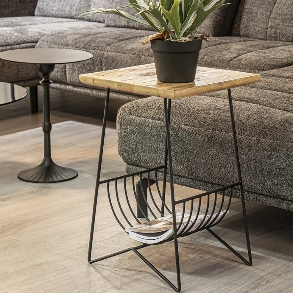 Outlet Straluma Bijzettafel mango hout met tijdschriftenrek