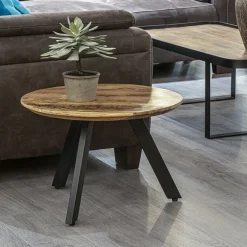 Hot Straluma Bijzettafel rond mangohout met zwart staal 60 cm