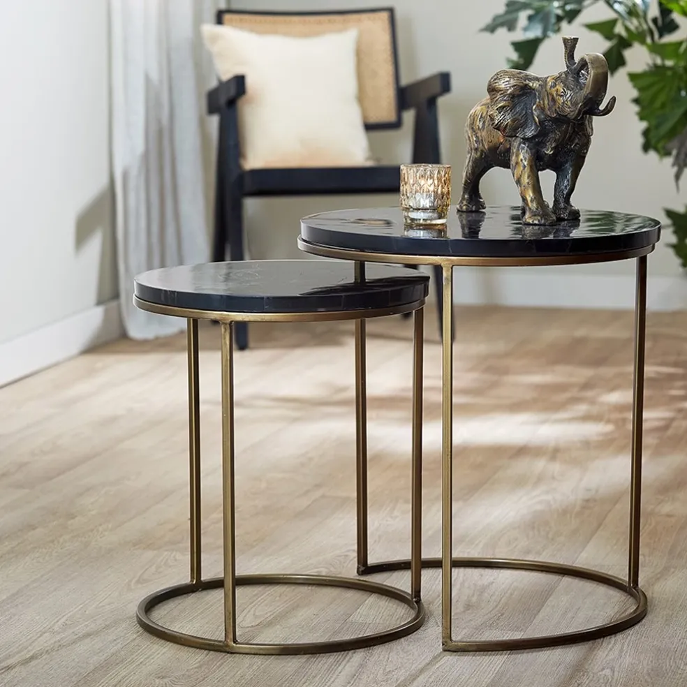 Flash Sale Straluma Bijzettafel Sobrina set van 2 zwart/antiek brons