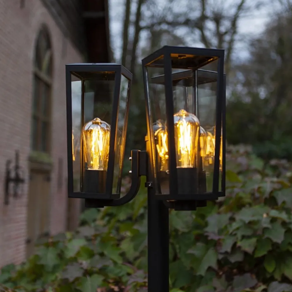Hot Straluma Buitenlamp lantaarn 3-lichts mat zwart met helder glas