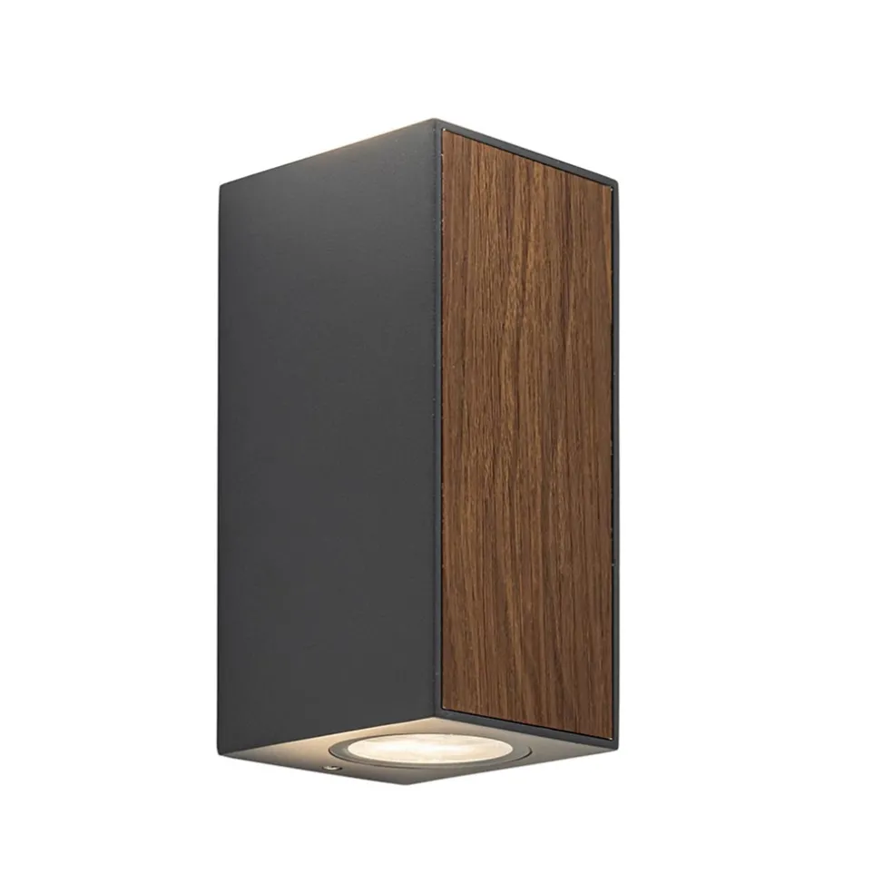 Discount Straluma Buitenlamp up+down GU10 donker grijs/hout