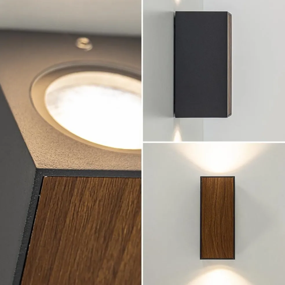 Discount Straluma Buitenlamp up+down GU10 donker grijs/hout