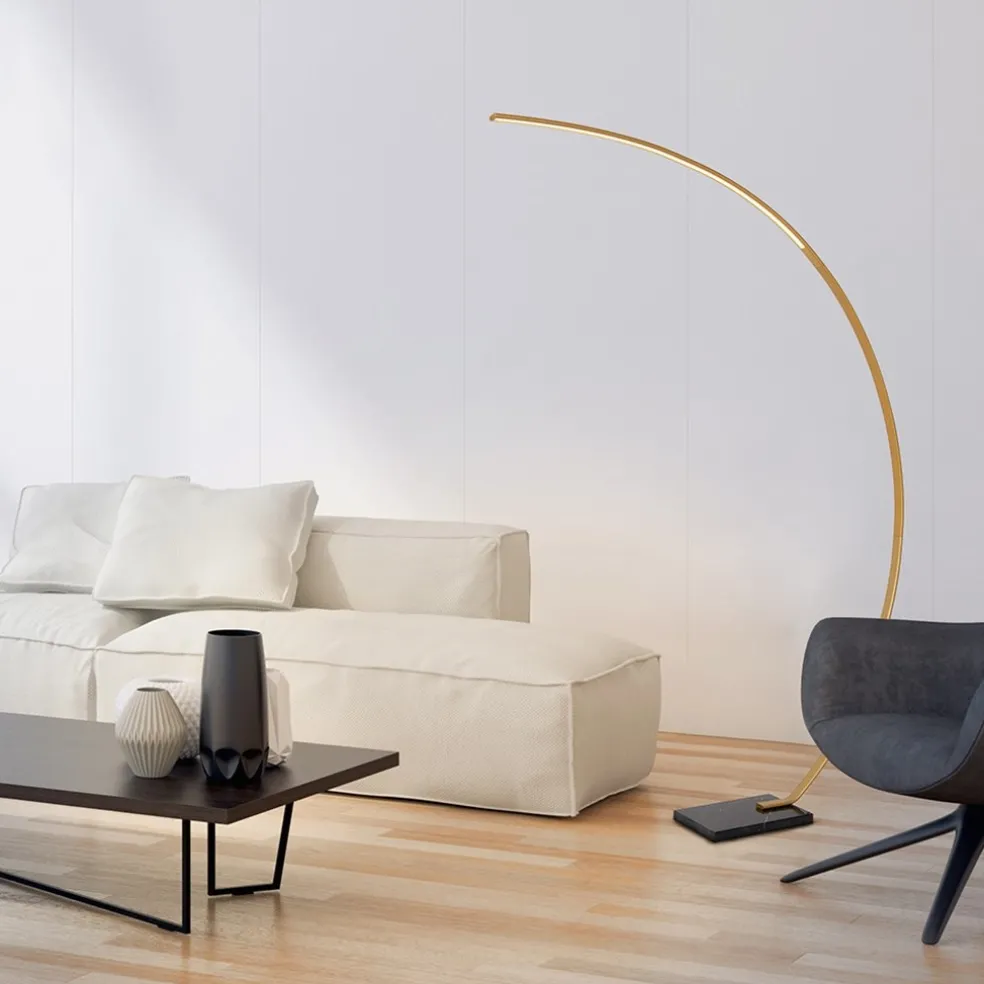 Outlet Straluma Chique LED vloerlamp goud met zwart marmer