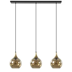 Clearance Straluma Chique 3-lichts hanglamp zwart/goud met amber glas