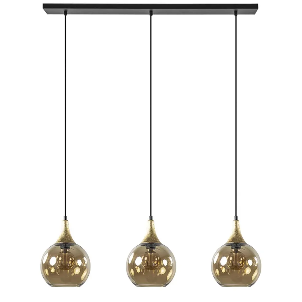 Clearance Straluma Chique 3-lichts hanglamp zwart/goud met amber glas