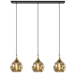 Clearance Straluma Chique 3-lichts hanglamp zwart/goud met amber glas