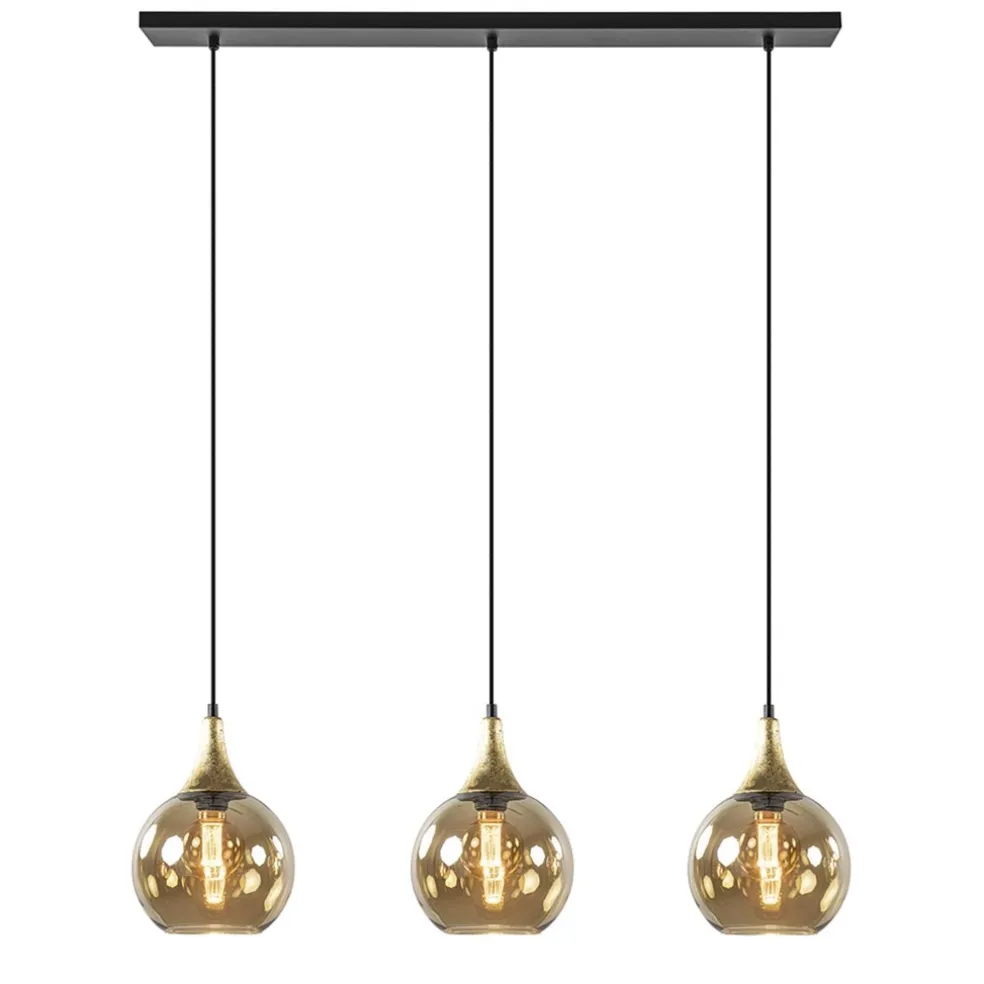 Clearance Straluma Chique 3-lichts hanglamp zwart/goud met amber glas