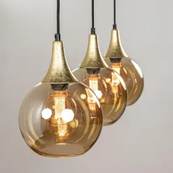 Clearance Straluma Chique 3-lichts hanglamp zwart/goud met amber glas