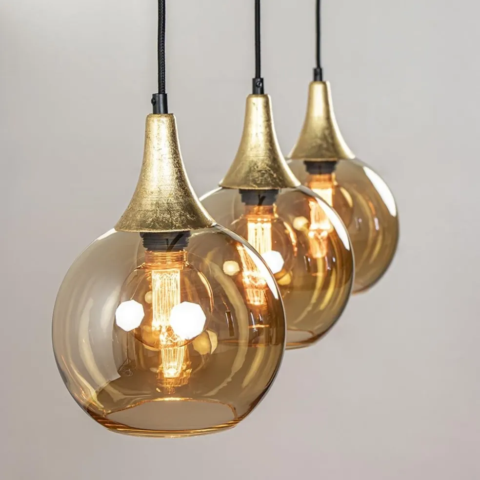 Clearance Straluma Chique 3-lichts hanglamp zwart/goud met amber glas