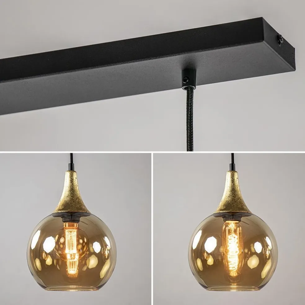 Clearance Straluma Chique 3-lichts hanglamp zwart/goud met amber glas