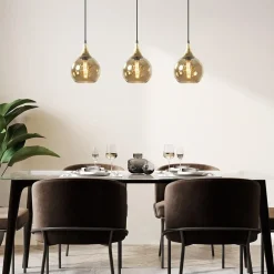 Clearance Straluma Chique 3-lichts hanglamp zwart/goud met amber glas