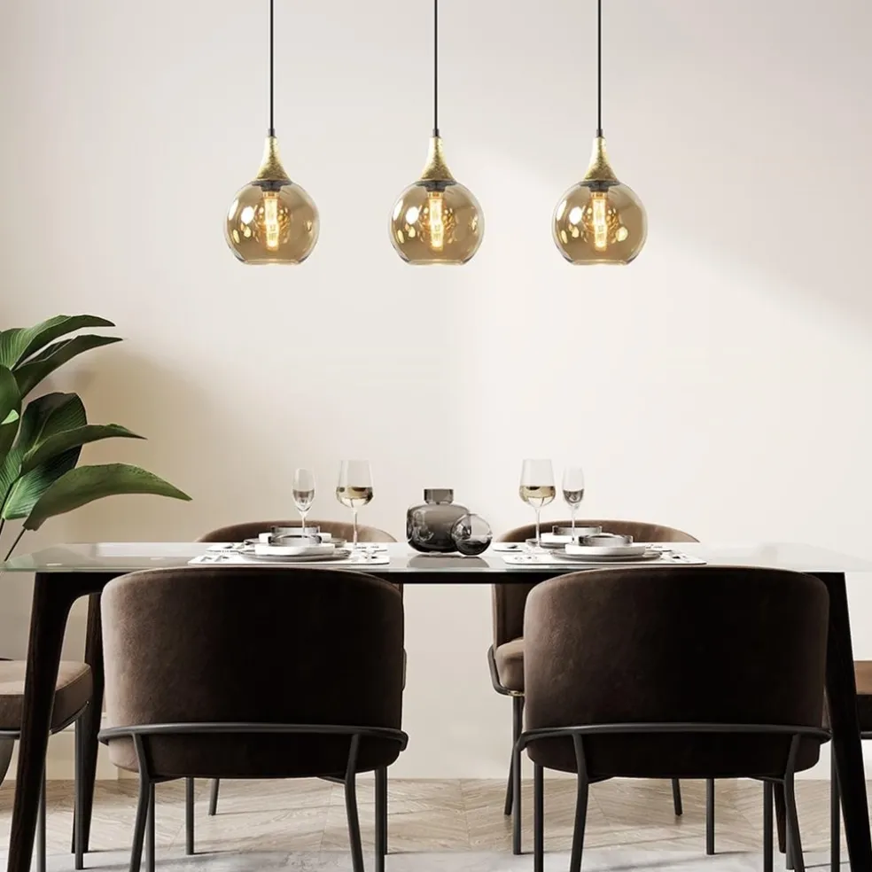 Clearance Straluma Chique 3-lichts hanglamp zwart/goud met amber glas
