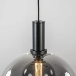 Outlet Straluma Chique 3-lichts hanglamp zwart met smoke glazen bollen