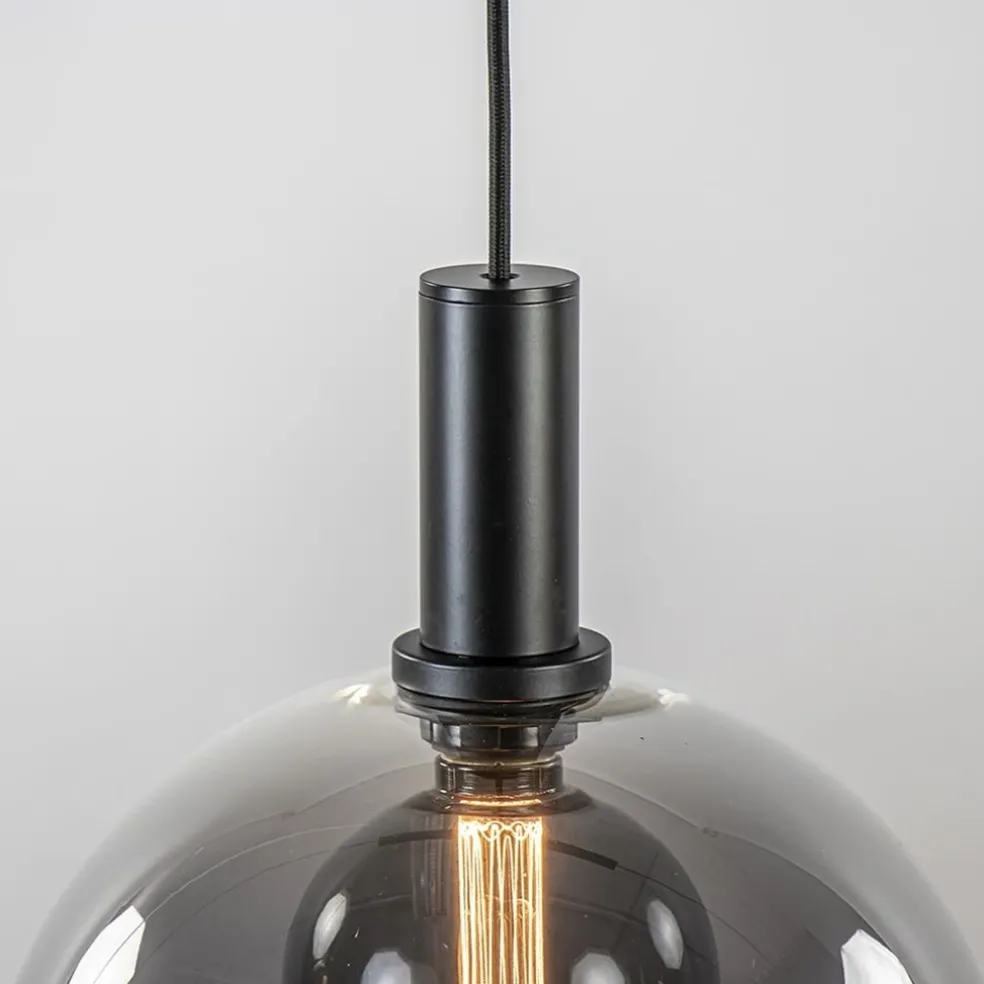 Outlet Straluma Chique 3-lichts hanglamp zwart met smoke glazen bollen