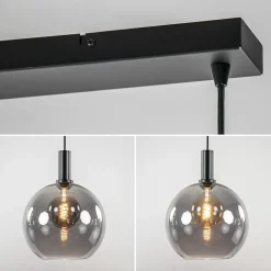 Outlet Straluma Chique 3-lichts hanglamp zwart met smoke glazen bollen