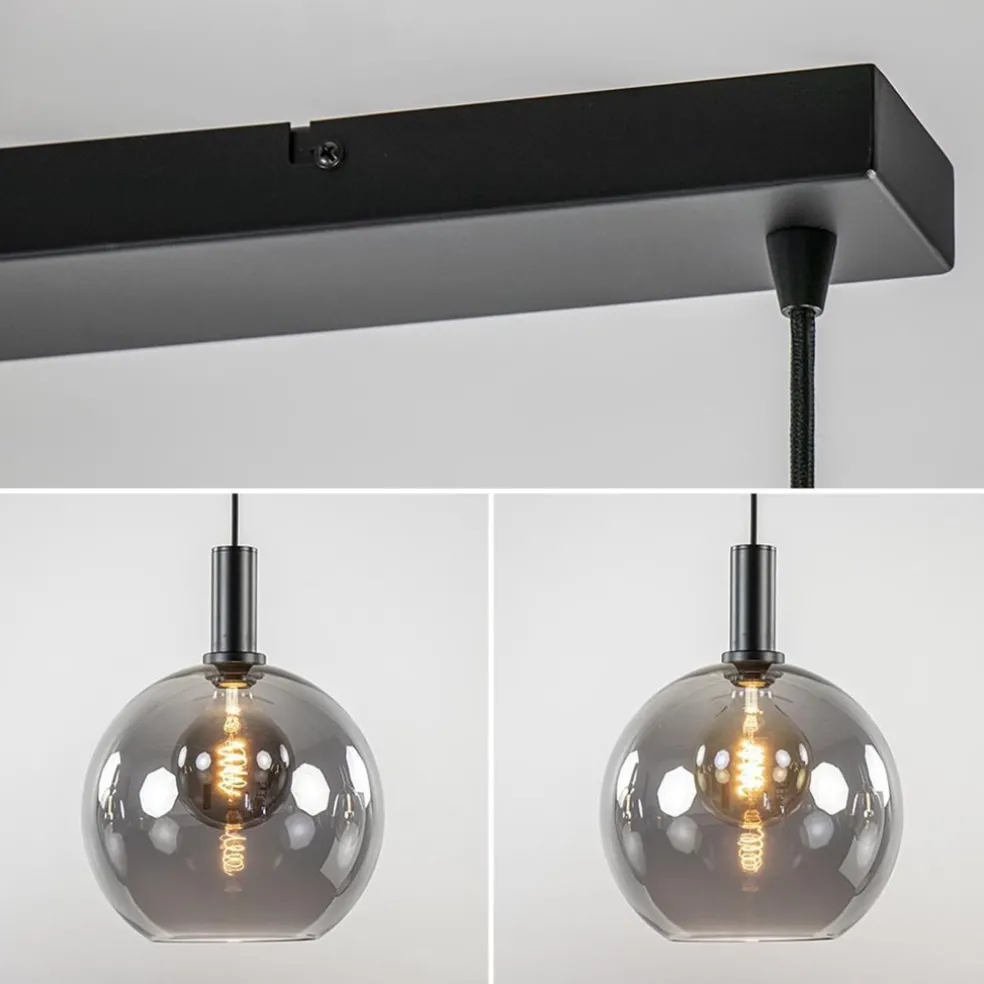 Outlet Straluma Chique 3-lichts hanglamp zwart met smoke glazen bollen