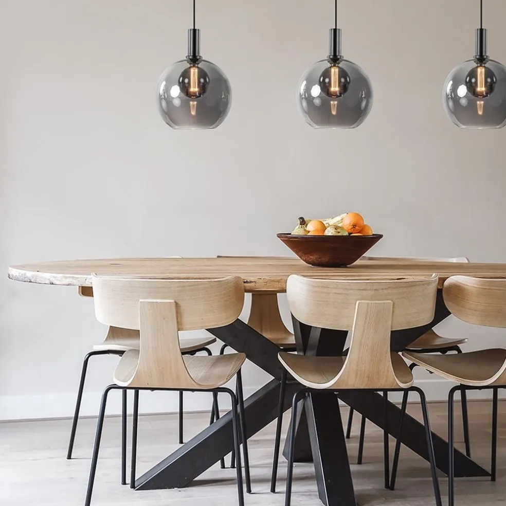 Outlet Straluma Chique 3-lichts hanglamp zwart met smoke glazen bollen