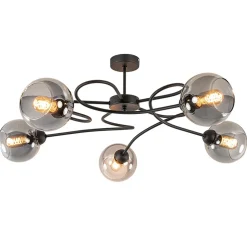 Sale Straluma Chique 5-lichts plafondlamp zwart met smoke glazen bollen
