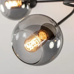 Sale Straluma Chique 5-lichts plafondlamp zwart met smoke glazen bollen