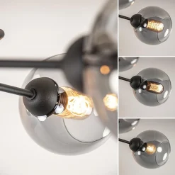 Sale Straluma Chique 5-lichts plafondlamp zwart met smoke glazen bollen