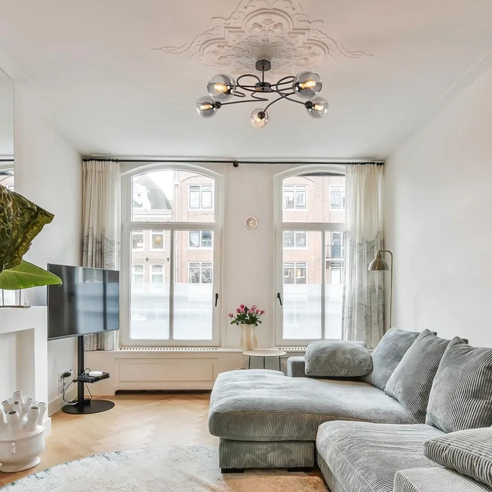 Sale Straluma Chique 5-lichts plafondlamp zwart met smoke glazen bollen