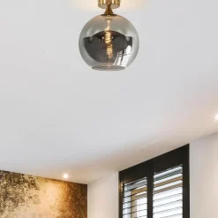 New Straluma Chique plafondlamp goud met smoke/titanium glazen bol
