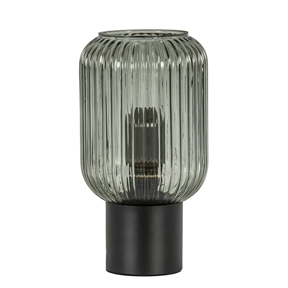 Online Straluma Chique tafellamp zwart met smal smoke glas