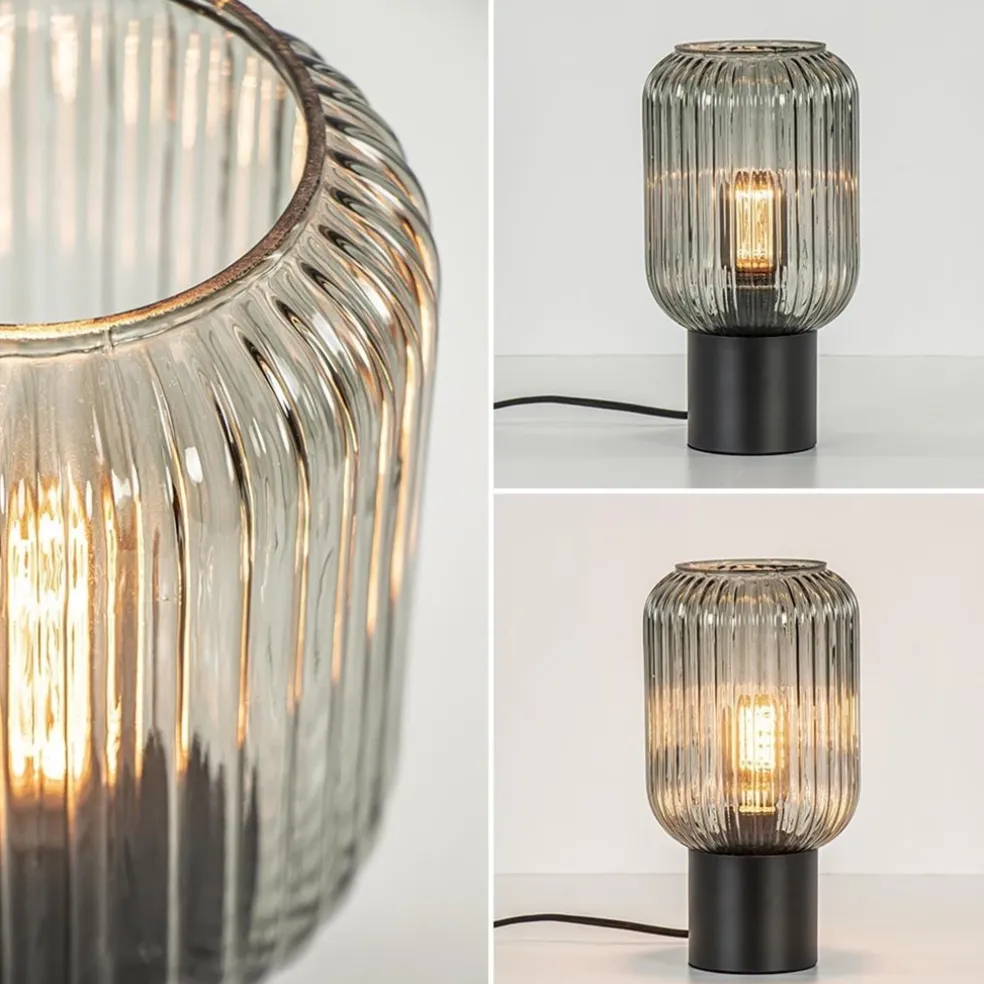 Online Straluma Chique tafellamp zwart met smal smoke glas