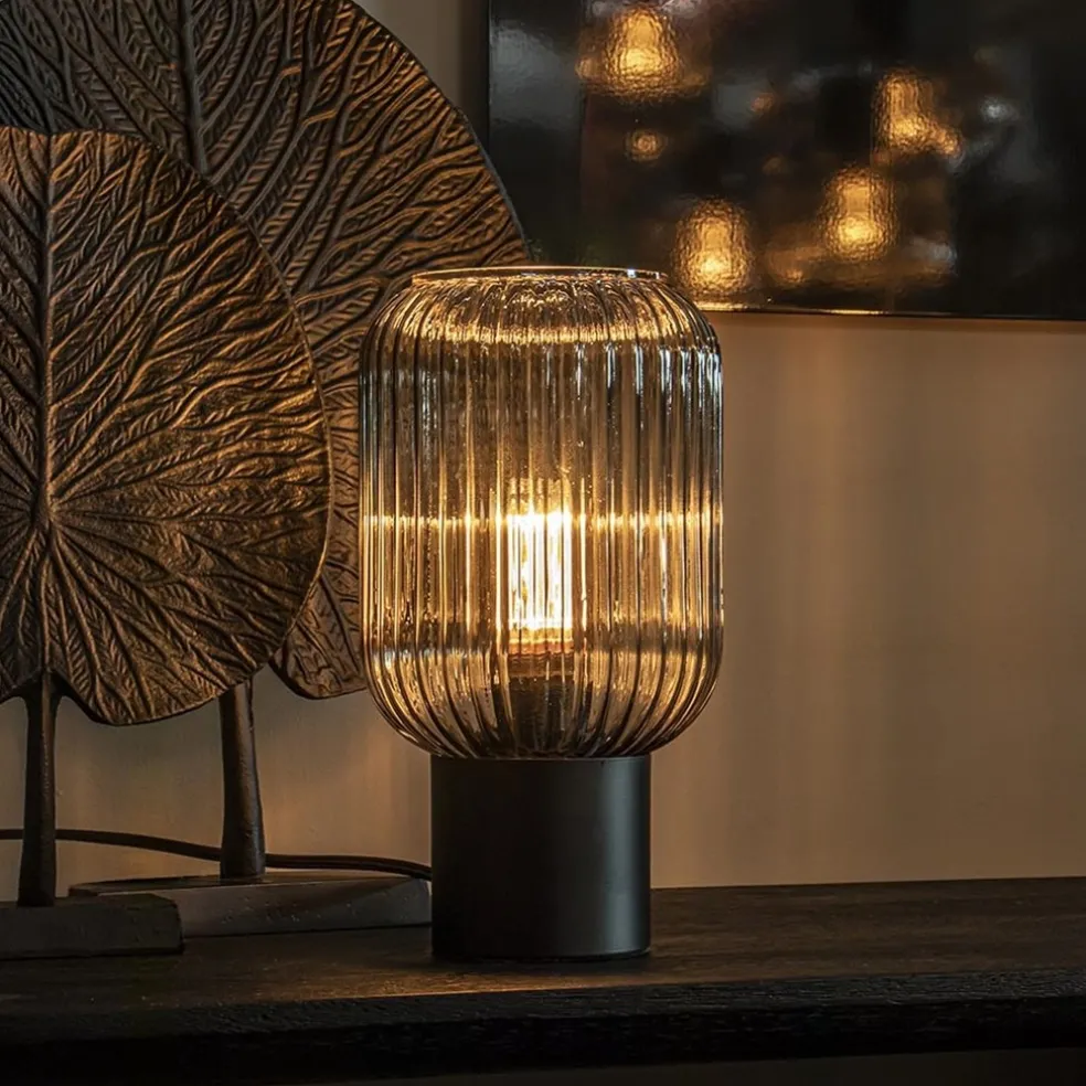 Online Straluma Chique tafellamp zwart met smal smoke glas