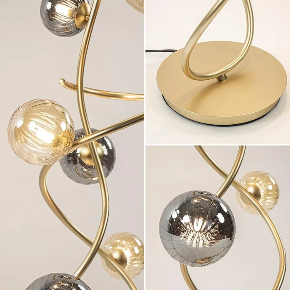 Clearance Straluma Chique vloerlamp goud met smoke en amber glazen bollen
