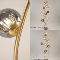 Clearance Straluma Chique vloerlamp goud met smoke en amber glazen bollen
