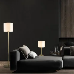 Discount Straluma Chique vloerlamp mat goud met mat witte glazen kap