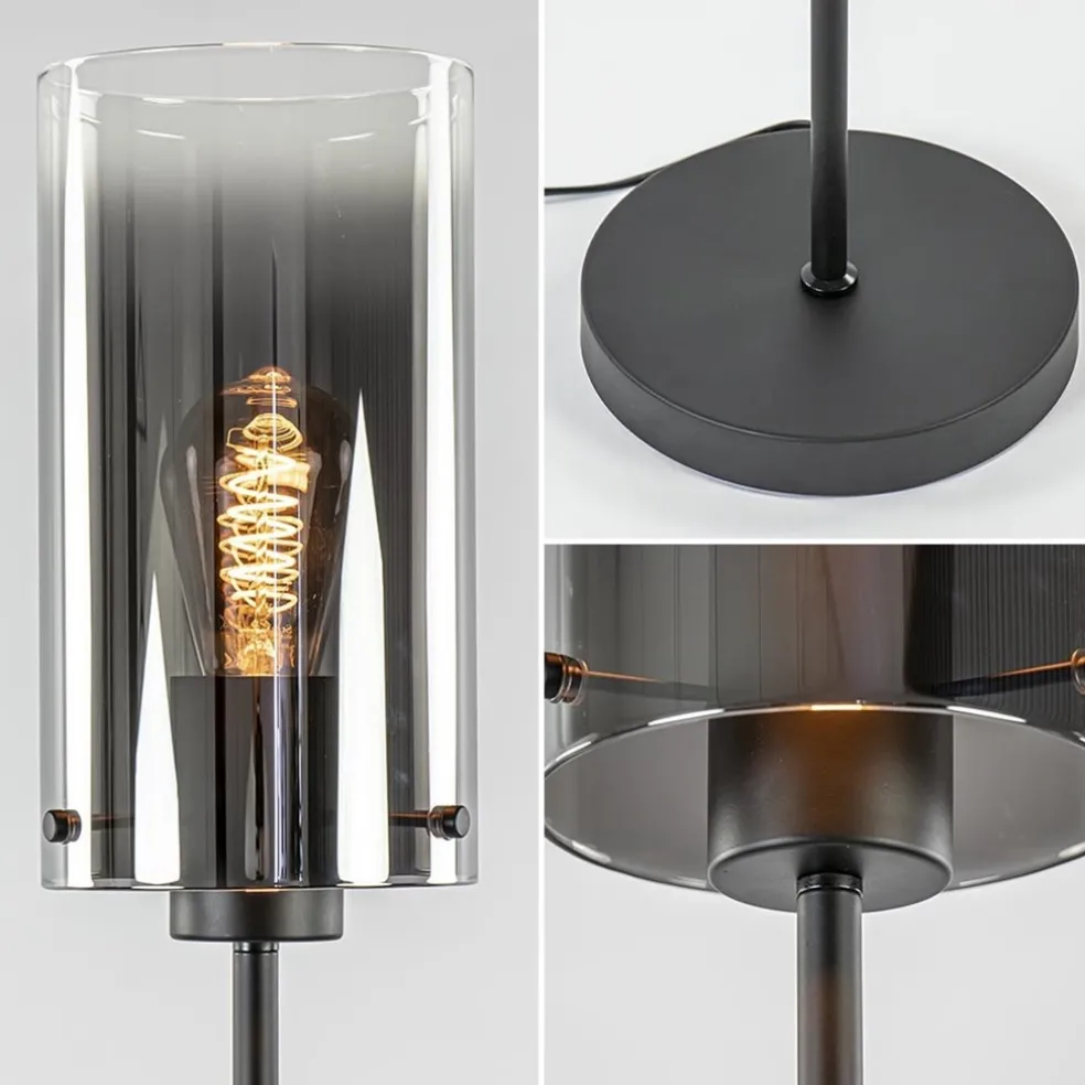 Store Straluma Chique vloerlamp mat zwart met smoke glas cilinder