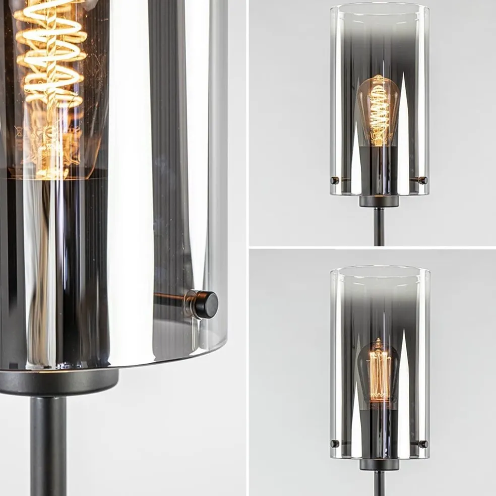 Store Straluma Chique vloerlamp mat zwart met smoke glas cilinder