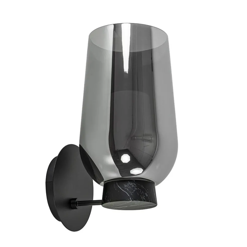 Fashion Straluma Chique wandlamp zwart marmer met smoke glas