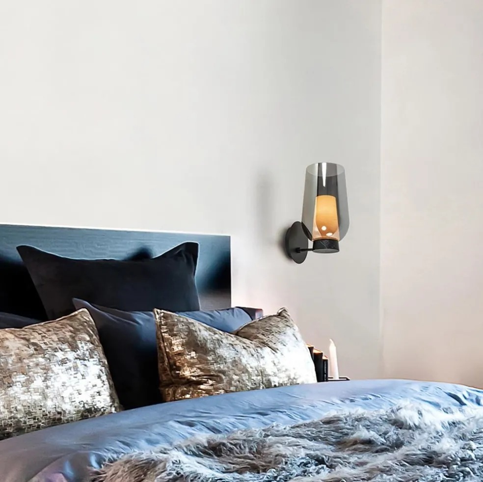 Fashion Straluma Chique wandlamp zwart marmer met smoke glas