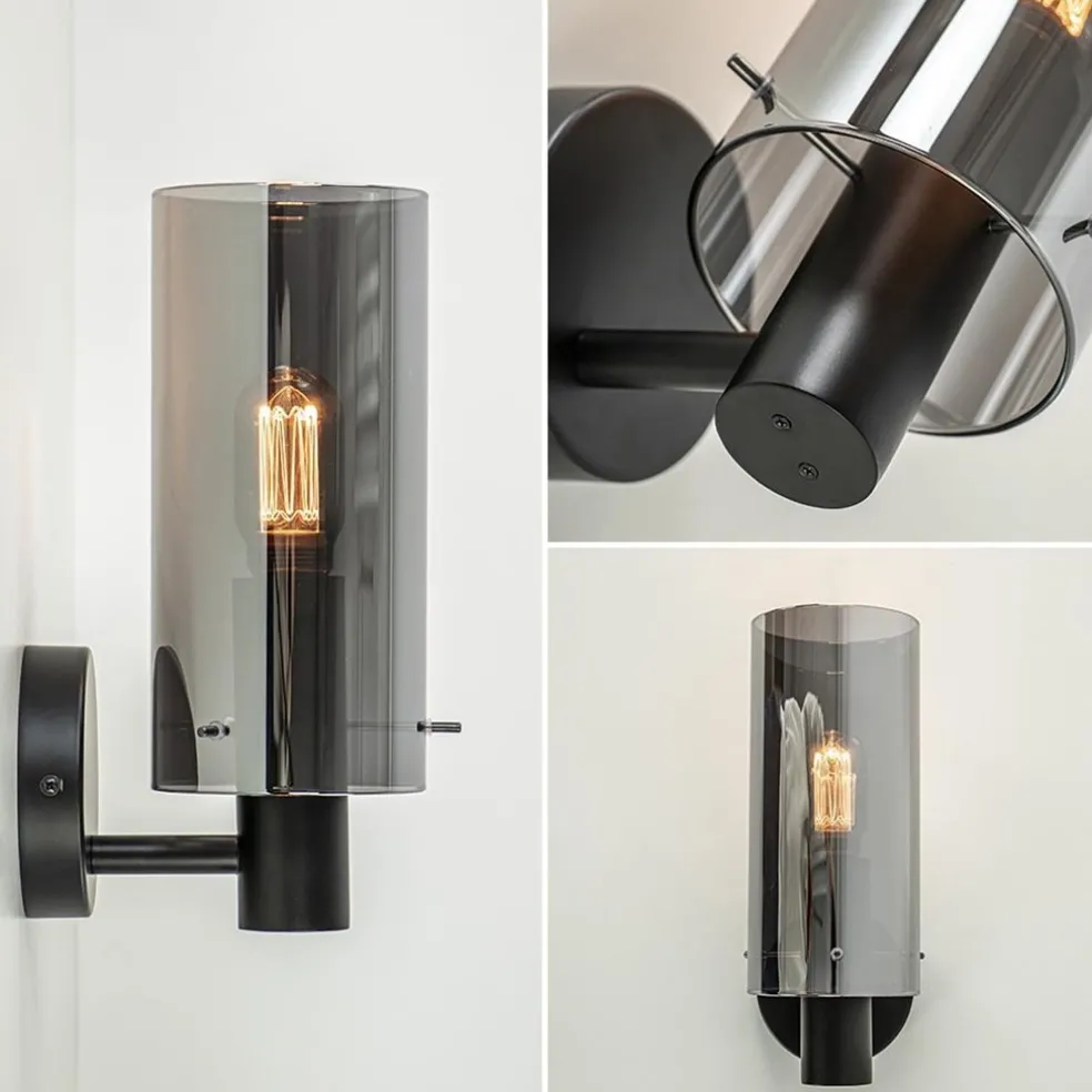 New Straluma Chique wandlamp zwart met smoke glas cilinder