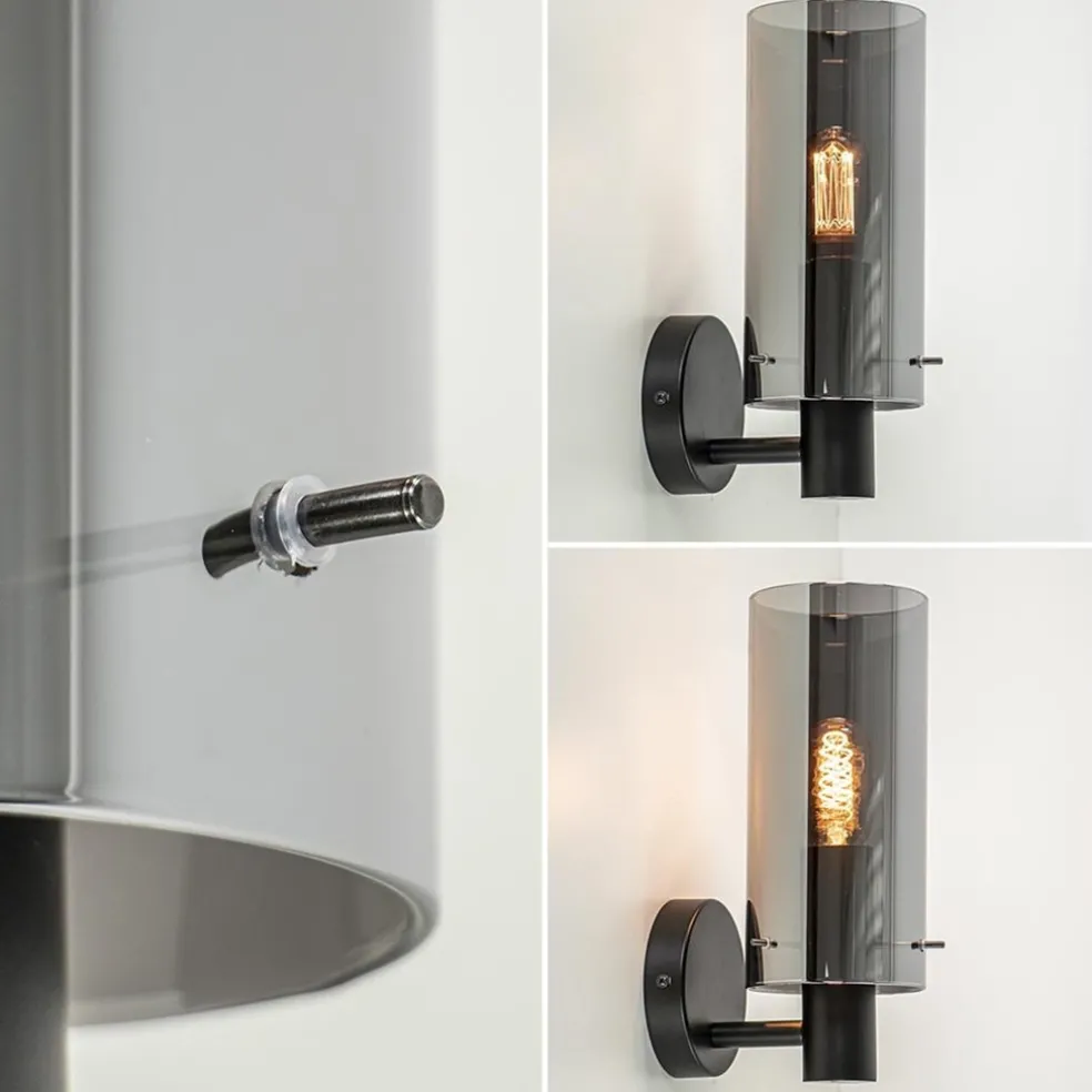 New Straluma Chique wandlamp zwart met smoke glas cilinder
