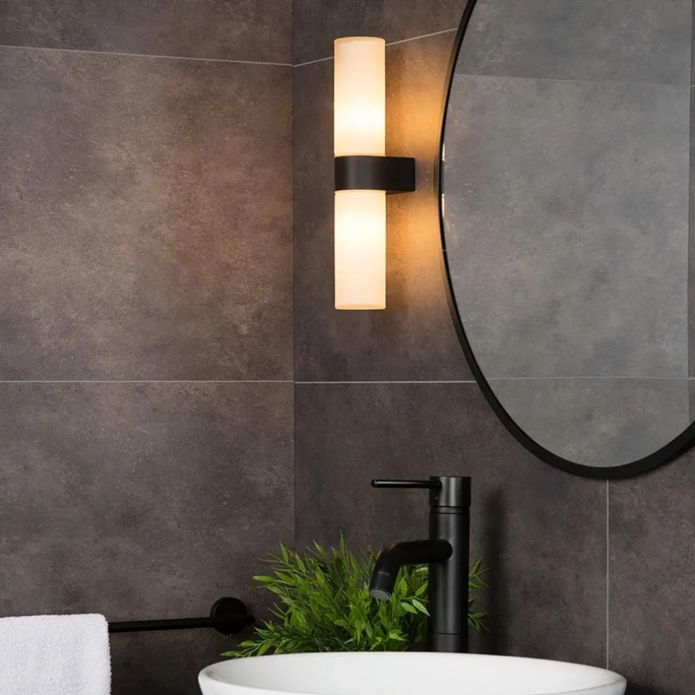 Flash Sale Straluma Cilinder badkamerlamp zwart met opaal glas IP44