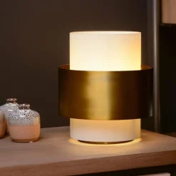 Hot Straluma Cilinder tafellamp mat goud mat opaal glas